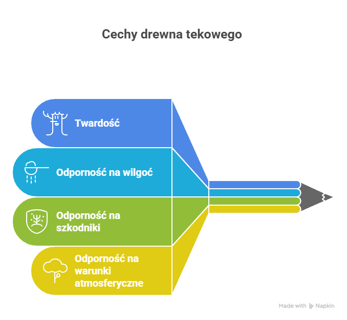 Cechy drewna teakowego - infografika