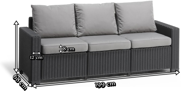 Sofa ogrodowa trzyosobowa California Grafit - wymiary