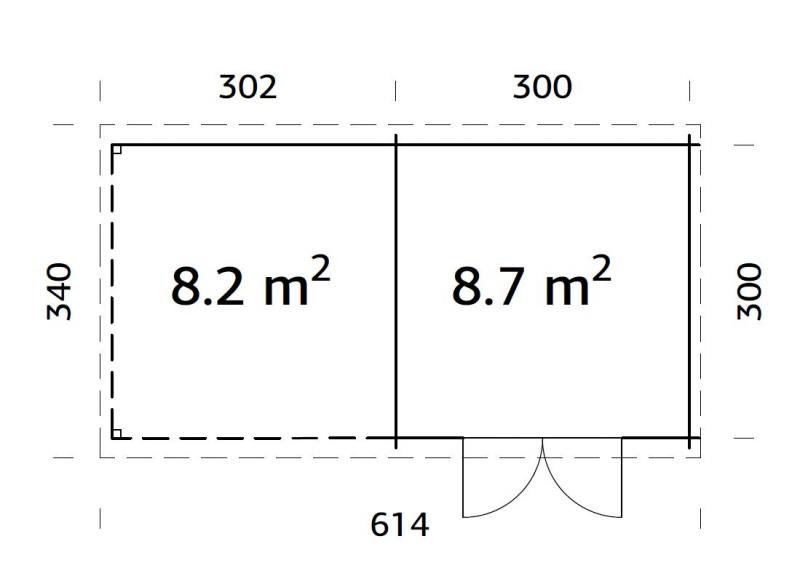 Mały drewniany domek na działkę ROBERT E 6x3 (8,7+8,2 m2)