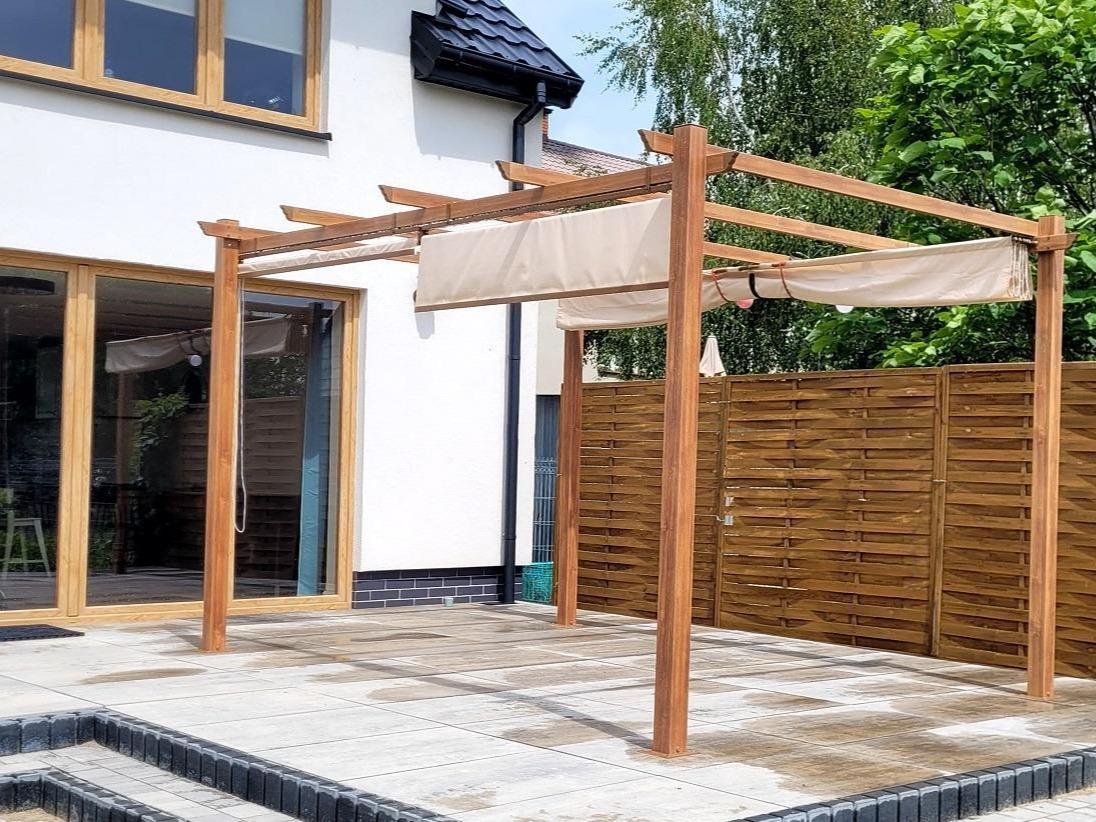 Pergola ogrodowa z materiałowym dachem Kirn 2.0 3x4 Aluminium - Cream Wood