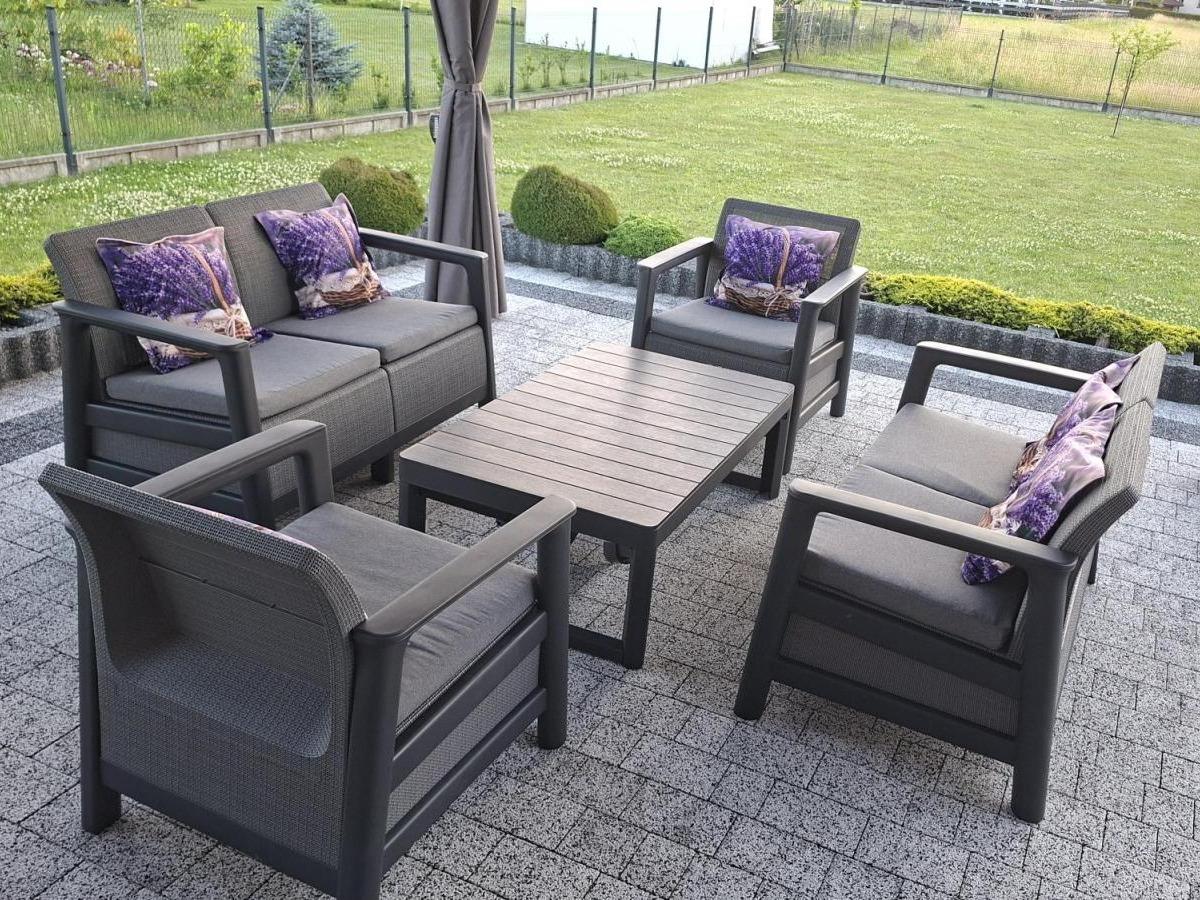 Scali Fiesta grafit / walnut meble ogrodowe dla 6 osób ze stołem podnoszonym