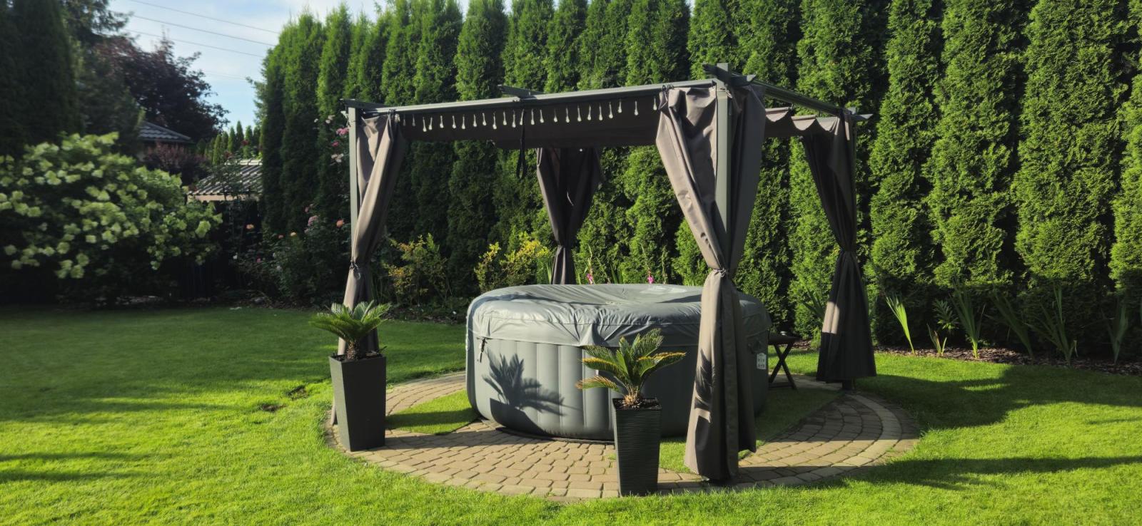 Szara pergola ogrodowa z zasłonami 3x3 Niro 2.0 - Grey