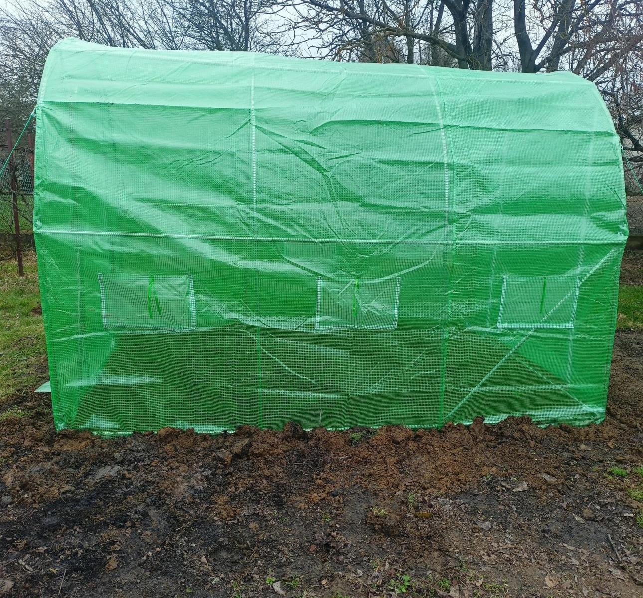 Tunel foliowy metalowy 2x3m z metalowymi drzwiami – zielony