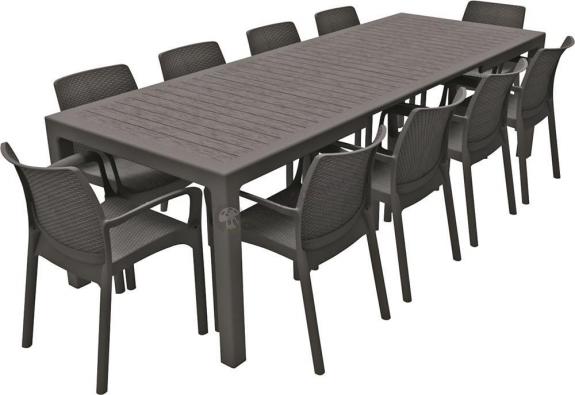 Komplet mebli ogrodowych dla 12 osób - Brąz - stół rozkładany 160 do 320cm