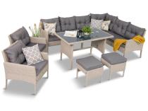 Narożnik technorattan ze stołem 120x70cm i fotelami Perata Corner Plus Light Grey