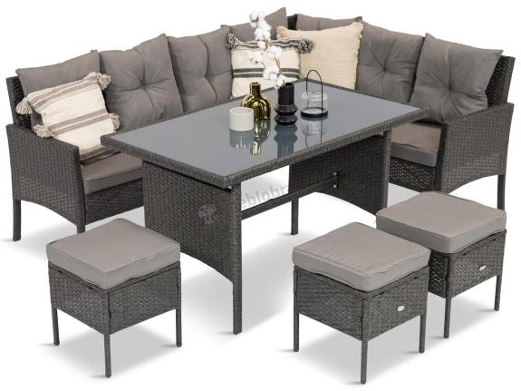 OUTLET - Narożnik z technorattanu 190x140cm z wysokim stołem Torino Corner Anthracite