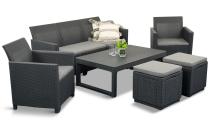 Grafitowy zestaw mebli na taras 7 miejsc - sofa, 2 fotele, 2 pufy i stół podnoszony K3L