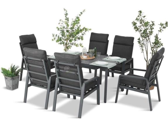 OUTLET - Grafitowe meble obiadowe na taras - stół 150cm + 6 foteli - Renalo Dining 6+1