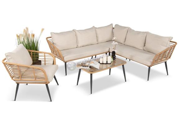 OUTLET - Beżowy narożnik z fotelem na taras w stylu boho - Torgiano Corner - Brown