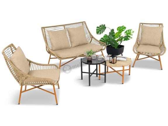 OUTLET - Zestaw mebli na balkon Lorano dla 4 osób z dwoma stolikami Beige