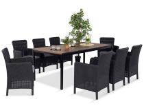 Meble obiadowe na taras Portis Comfort ze stołem 200cm w kolorze orzecha i 8 fotelami