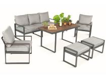 Komplet mebli metalowych do ogrodu dla 7 osób ze stołem obiadowym - Panaon Dining Light Grey