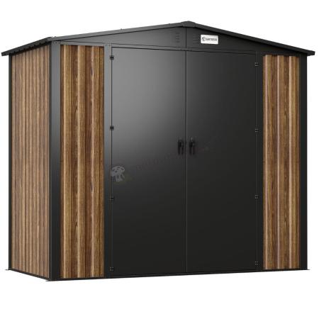 OUTLET - Schowek ogrodowy blaszany Hartt Plus 240x120x205cm - z drzwiami na zawiasach - Wooden