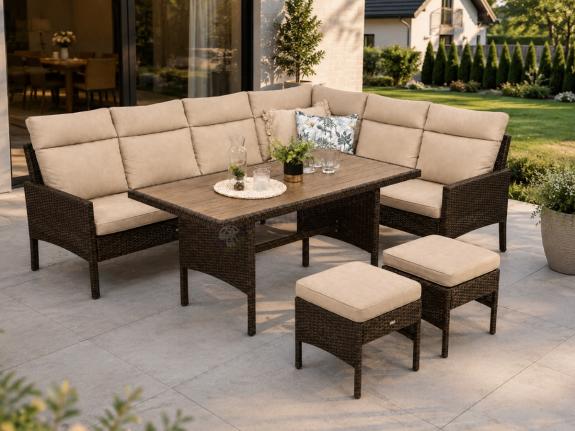 OUTLET - Narożnik technorattan 8 miejsc ze stołem polywood Lirata Corner Brown