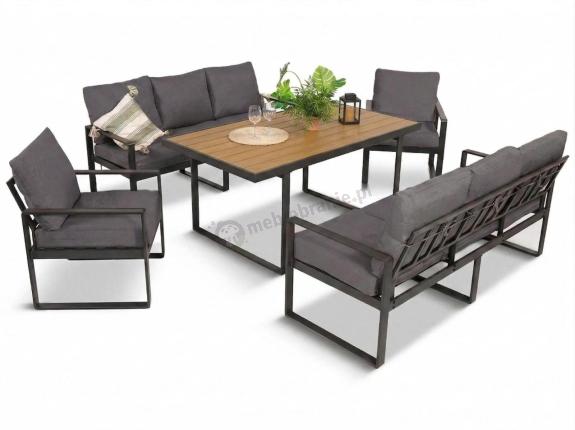 OUTLET - Meble ogrodowe dla 8 osób - sofy 175cm, fotele, stół obiadowy 160cm - Panaon Grande Grey Teak