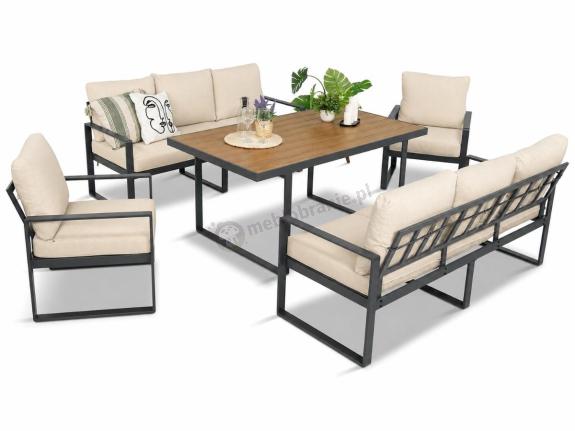 OUTLET - Jasny komplet mebli metalowych na taras dla 8 osób - Panaon Grande Light Beige Teak