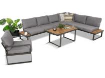 Metalowy narożnik ogrodowy 280x220cm z ławą i fotelem Panaon Grey Teak