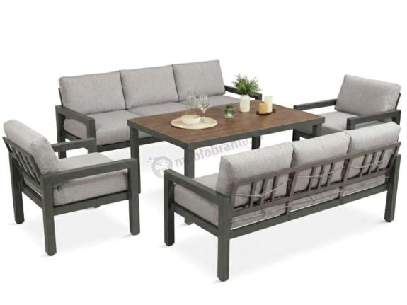 OUTLET - Aluminiowe meble na taras ze stołem obiadowym 160 cm Calamba Grande - Light Grey