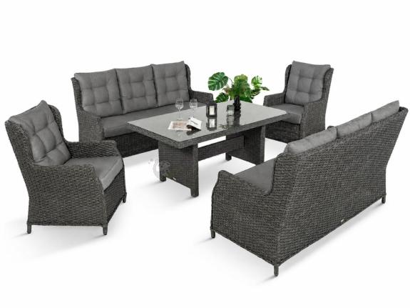 OUTLET - Zestaw mebli technorattanowych dla 8 osób z dwiema sofami i dużym stołem - Antracite