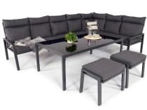 Narożnik na taras na metalowym stelażu ze stołem 160cm i pufami - Doros Corner XXL - Dark Grey