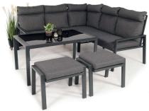 Metalowy narożnik na taras z pufami ze stołem 120cm Doros Corner - Dark Grey