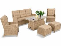 Meble technorattanowe z sofą 178cm, 2 fotelami, 2 pufami i stołem podnoszonym Fiorento Dining - Beige