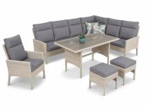 Narożnik technorattan ze stołem polywood 120x70cm Lirata Corner z fotelem Light Grey