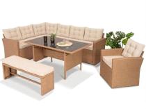 Narożnik z technorattanu z fotelem i ławą Topiano Plus Nature Select