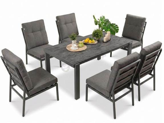 OUTLET - Aluminiowy komplet mebli ogrodowych - 6 siedzisk ze stołem 150x90 Tavaro Antracite