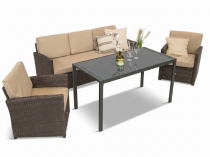 Brązowe meble ogrodowe dla 5 osób z technorattanu ze stołem obiadowym Cofete Brown Dark Grey